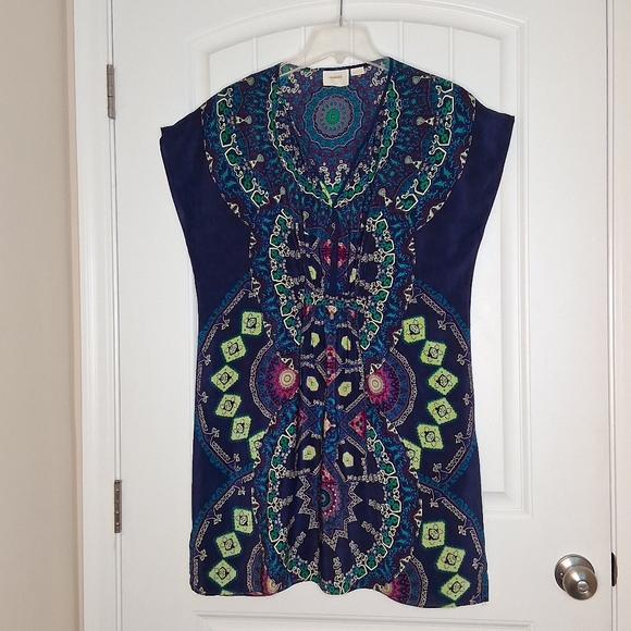 Maeve Anthropologie 100% Silk Medallion Print Mini Dress Women's Sz Med - Picture 2 of 7